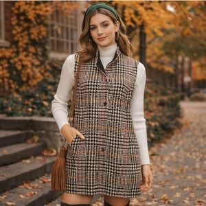 Carlisle Sleeveless Houndstooth Mini Shift Dress Size 8 Black Pink Orange Career